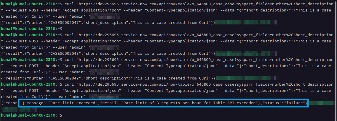 API Rate limit error in terminal